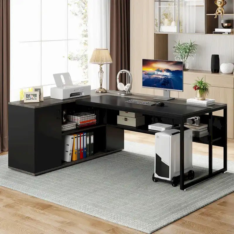 Bureau de direction en L de 71 pouces avec armoire