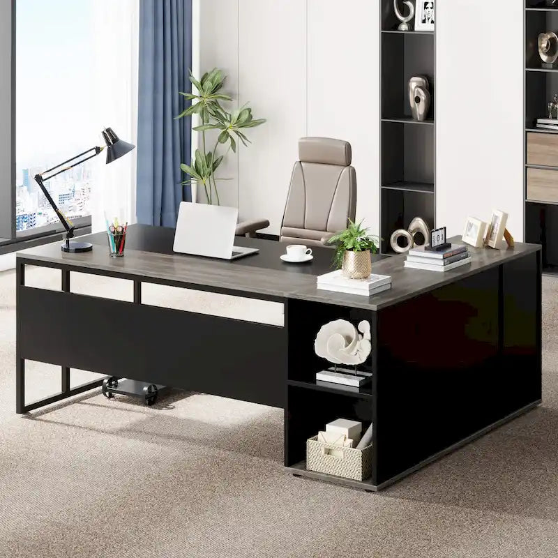 Bureau de direction en L de 71 pouces avec armoire