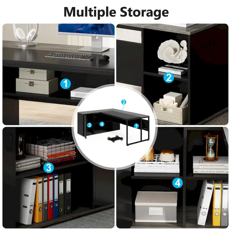 Bureau de direction en L de 71 pouces avec armoire