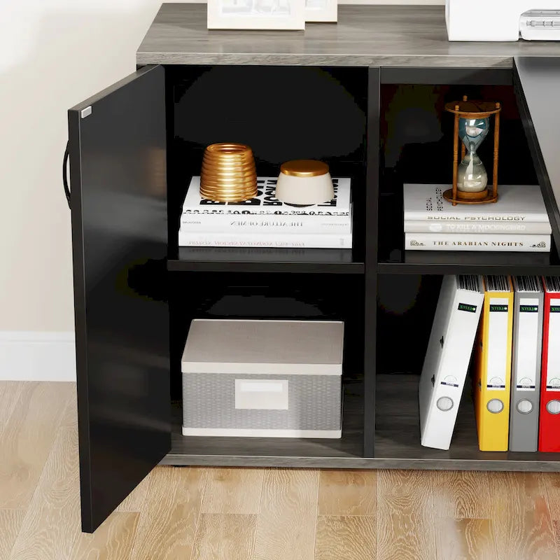 Bureau de direction en L de 71 pouces avec armoire