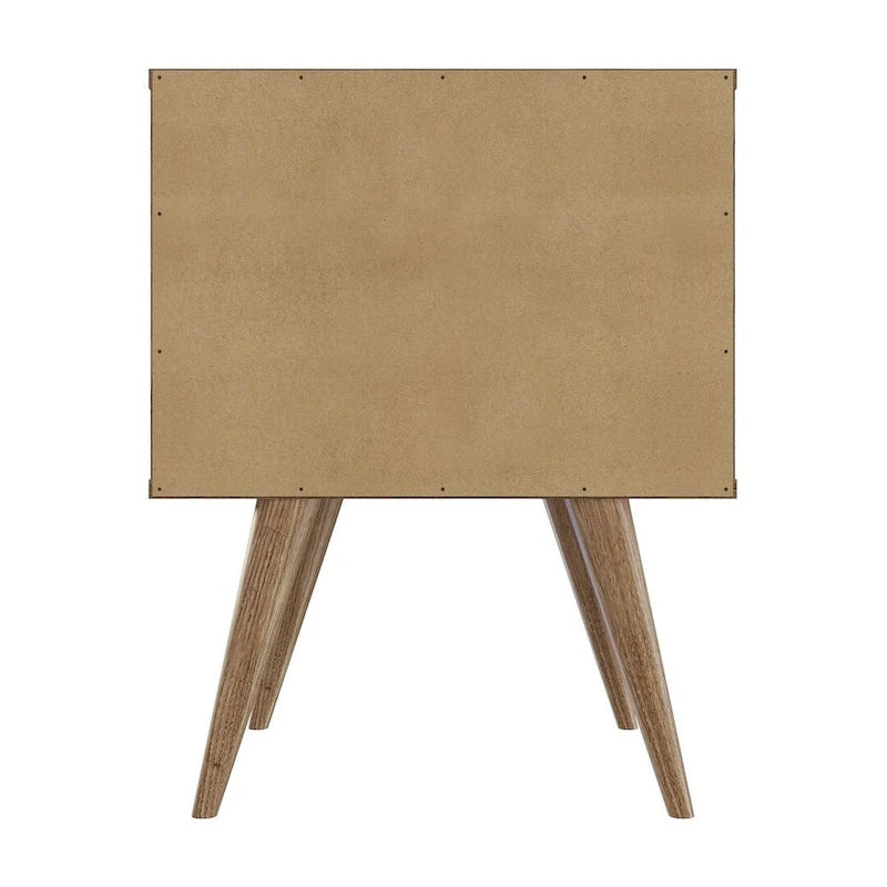 Manhattan Comfort Table de chevet Amber avec poignées en similicuir bleu et Nature
