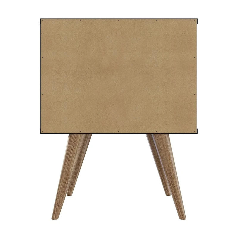 Manhattan Comfort Table de chevet Amber avec poignées en similicuir bleu et Nature