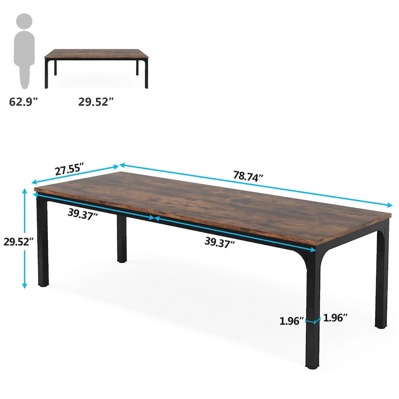 Bureau de direction double poste de travail de 78,74 pouces avec pieds en métal pour bureau à domicile, bureau d'ordinateur pour deux personnes (table uniquement)