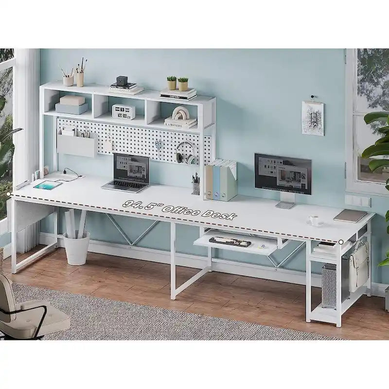 Bureau d'ordinateur réversible en forme de L avec étagère et lumière LED pour le jeu