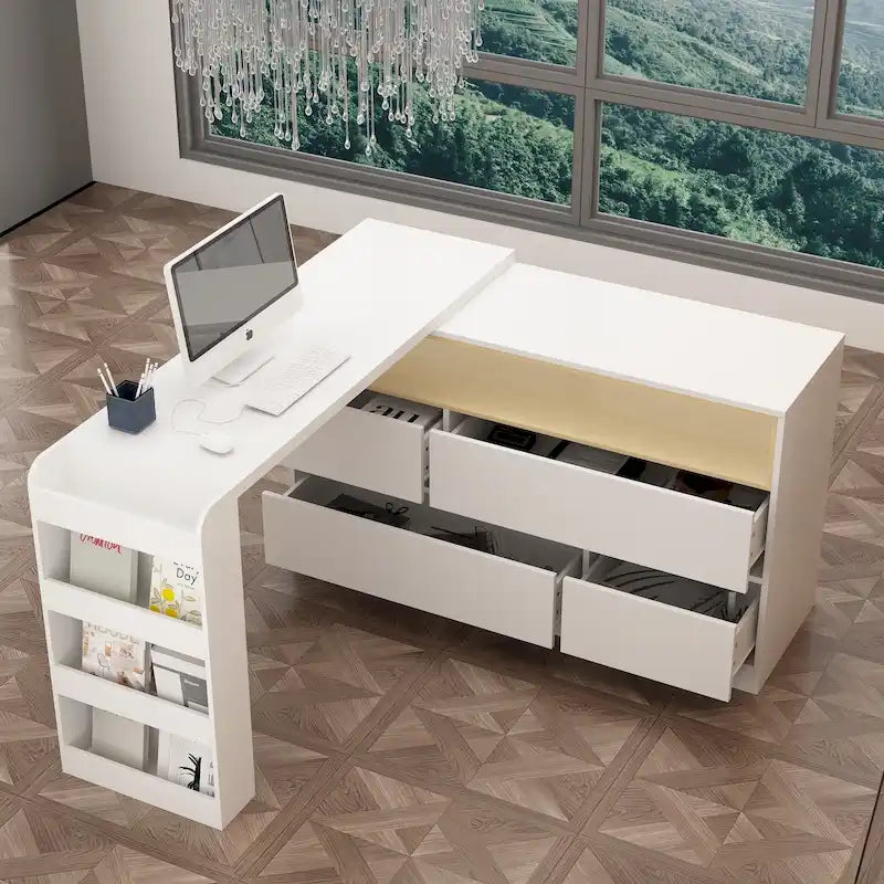 Bureau de rangement avec plateau mobile, étagères et espace de présentation Commode