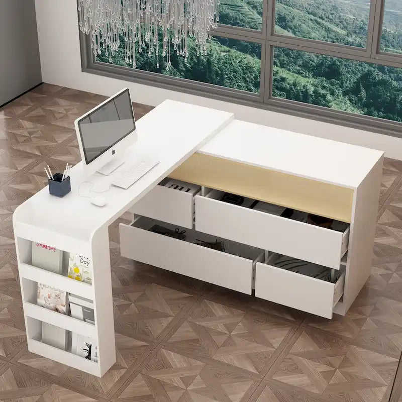 Bureau de rangement avec plateau mobile, étagères et espace de présentation Commode