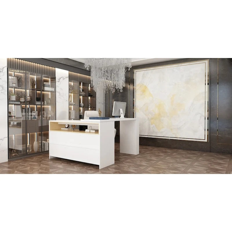 Bureau de rangement avec plateau mobile, étagères et espace de présentation Commode