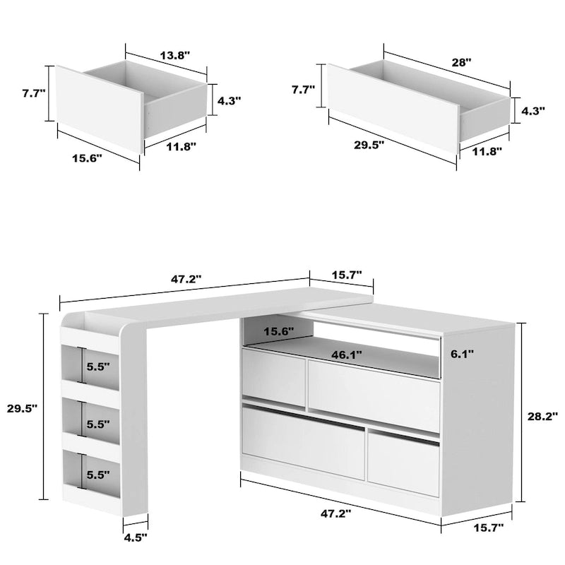 Bureau de rangement avec plateau mobile, étagères et espace de présentation Commode
