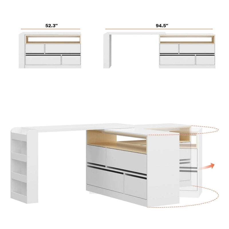 Bureau de rangement avec plateau mobile, étagères et espace de présentation Commode