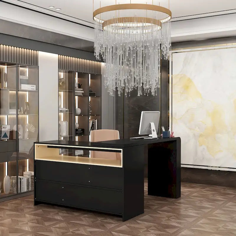 Bureau de rangement avec plateau mobile, étagères et espace de présentation Commode