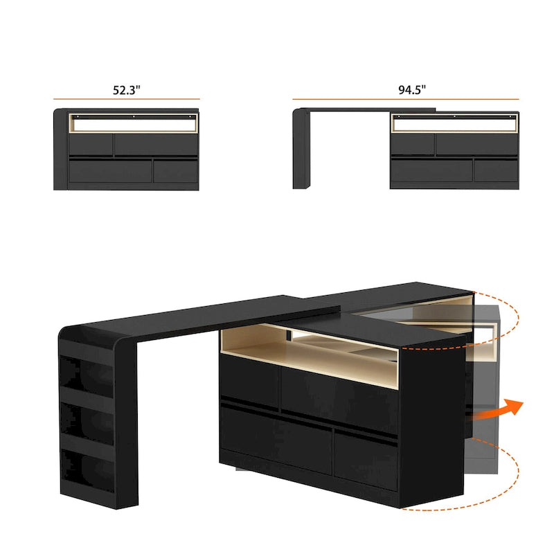 Bureau de rangement avec plateau mobile, étagères et espace de présentation Commode