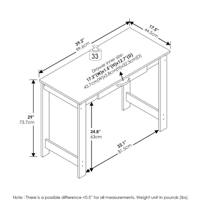 Furinno JAYA Bureau avec tiroir, Blanc