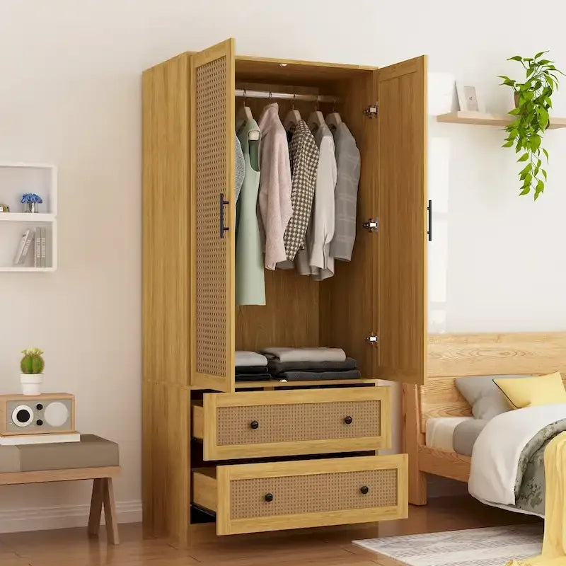 Placard penderie en bois avec tringle et tiroirs - Organiseur de rangement