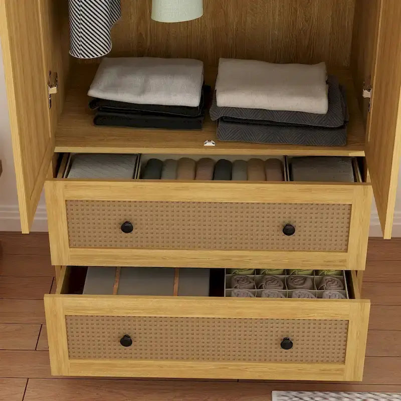 Placard penderie en bois avec tringle et tiroirs - Organiseur de rangement