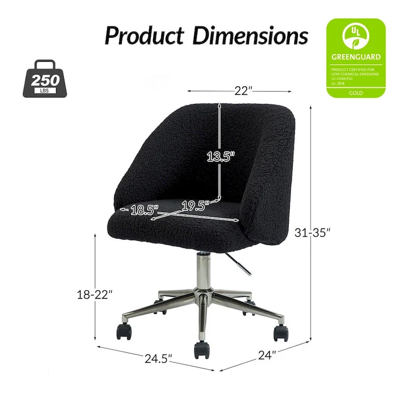 Chaise de bureau pivotante Joah Modern Boucle 360 réglable en hauteur avec roulettes par HULALA HOME - N/A
