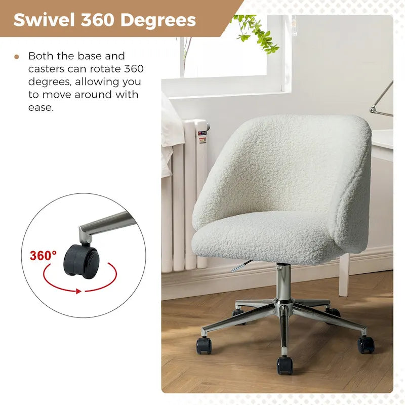 Chaise de bureau pivotante Joah Modern Boucle 360 réglable en hauteur avec roulettes par HULALA HOME - N/A