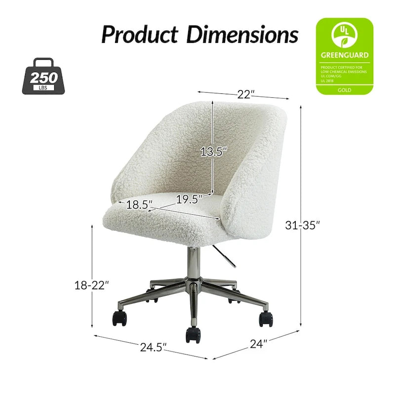 Chaise de bureau pivotante Joah Modern Boucle 360 réglable en hauteur avec roulettes par HULALA HOME - N/A