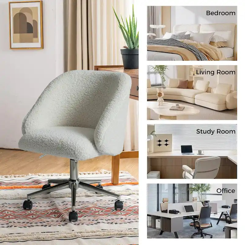 Chaise de bureau pivotante Joah Modern Boucle 360 réglable en hauteur avec roulettes par HULALA HOME - N/A