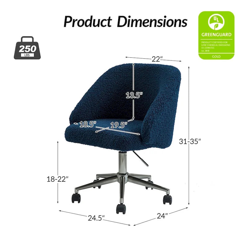 Chaise de bureau pivotante Joah Modern Boucle 360 réglable en hauteur avec roulettes par HULALA HOME - N/A