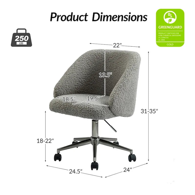Chaise de bureau pivotante Joah Modern Boucle 360 réglable en hauteur avec roulettes par HULALA HOME - N/A