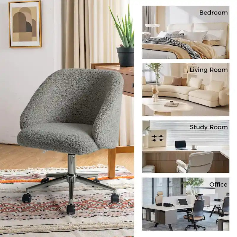 Chaise de bureau pivotante Joah Modern Boucle 360 réglable en hauteur avec roulettes par HULALA HOME - N/A