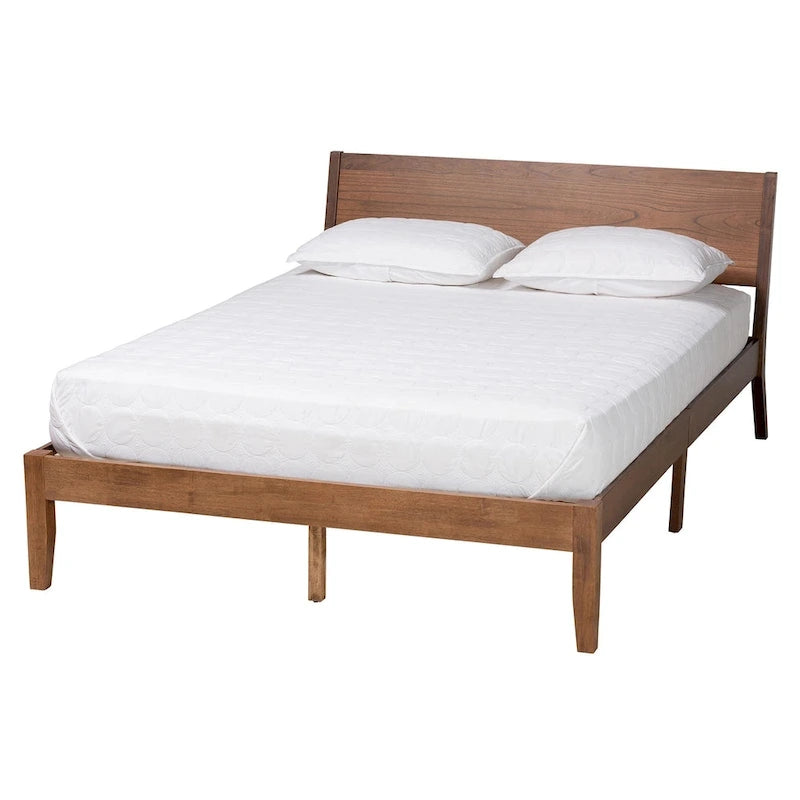 Lit plateforme Salvatore en bois finition noyer, style moderne du milieu du siècle