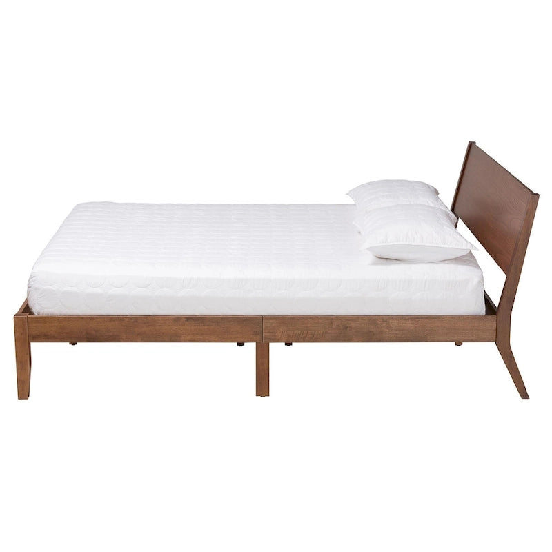 Lit plateforme Salvatore en bois finition noyer, style moderne du milieu du siècle
