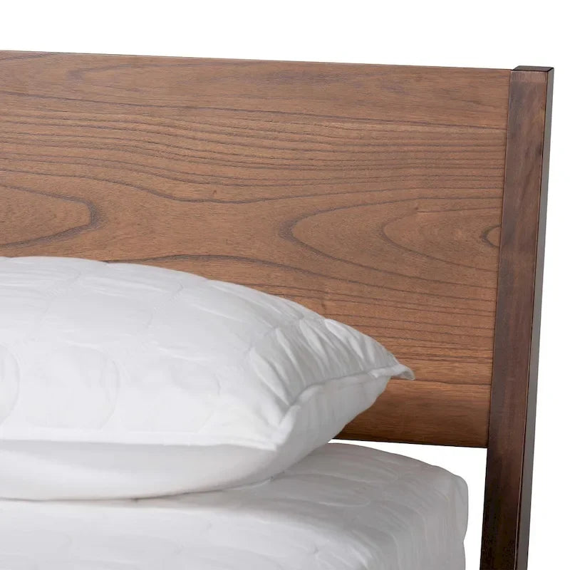 Lit plateforme Salvatore en bois finition noyer, style moderne du milieu du siècle