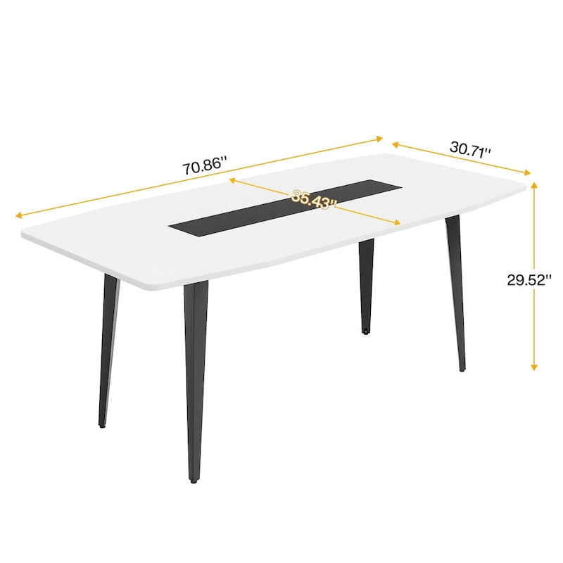 Bureau blanc de 70,86 pouces avec pieds métalliques robustes, forme de bateau