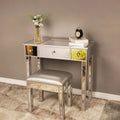 Bureau console coiffeuse à plateau relevable et 1 tiroir, finition miroir argentée