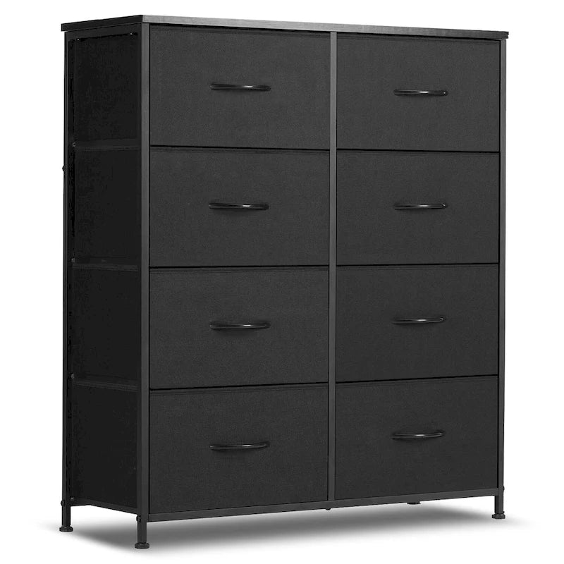 Commode de chambre à coucher, 8 tiroirs de rangement, Tour de rangement haute en tissu avec dessus en bois et cadre en métal