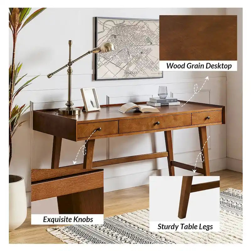 Bureau de direction Mid-century Eugenia avec séparateur de tiroir, gestion des câbles et station de charge par HULALA HOME