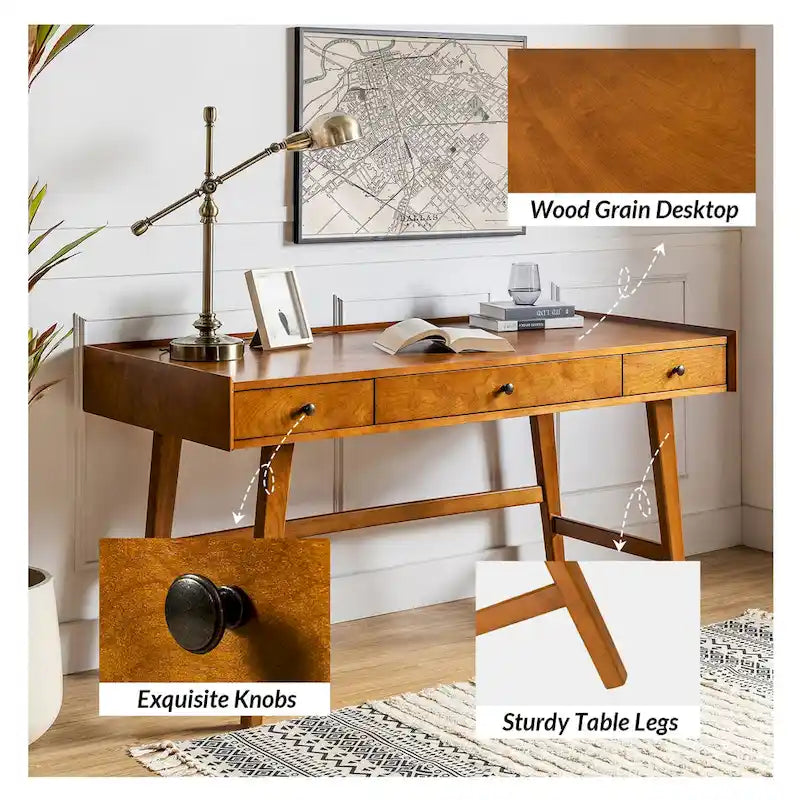 Bureau de direction Mid-century Eugenia avec séparateur de tiroir, gestion des câbles et station de charge par HULALA HOME