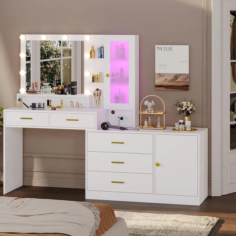 Ampoules de maquillage pour coiffeuse et armoires RGB avec tiroirs de rangement et étagères