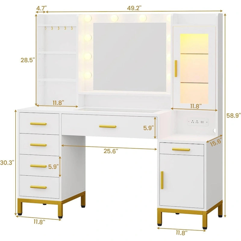 Ampoules de maquillage pour coiffeuse et armoires RGB avec tiroirs de rangement et étagères