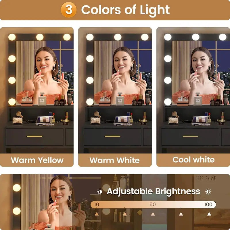Ampoules de maquillage pour coiffeuse et armoires RGB avec tiroirs de rangement et étagères