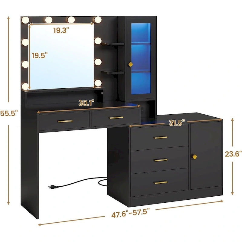 Ampoules de maquillage pour coiffeuse et armoires RGB avec tiroirs de rangement et étagères