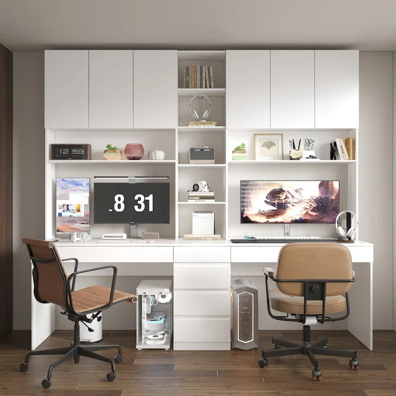 Bureau de jeu et de travail moderne spacieux blanc pour deux personnes