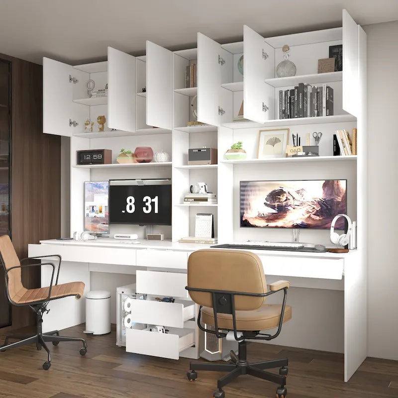 Bureau de jeu et de travail moderne spacieux blanc pour deux personnes