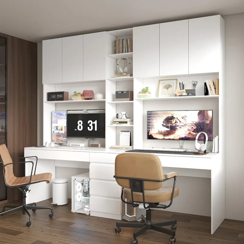 Bureau de jeu et de travail moderne spacieux blanc pour deux personnes