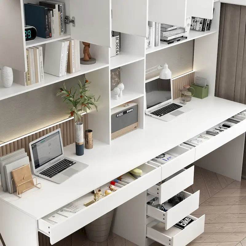 Bureau de jeu et de travail moderne spacieux blanc pour deux personnes
