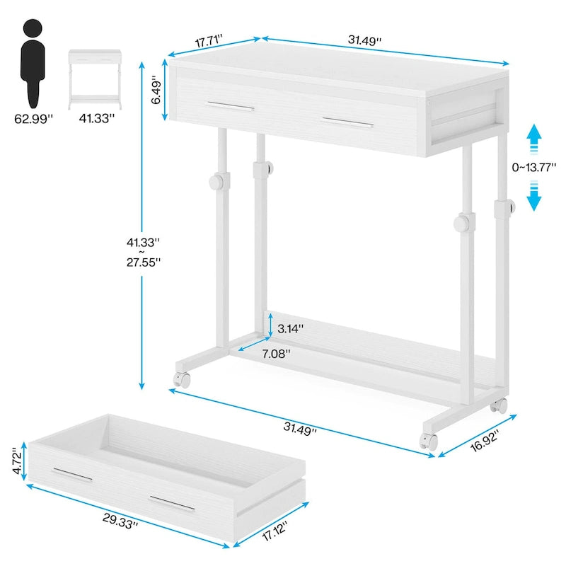 Bureau mobile portable pour ordinateur portable avec tiroirs