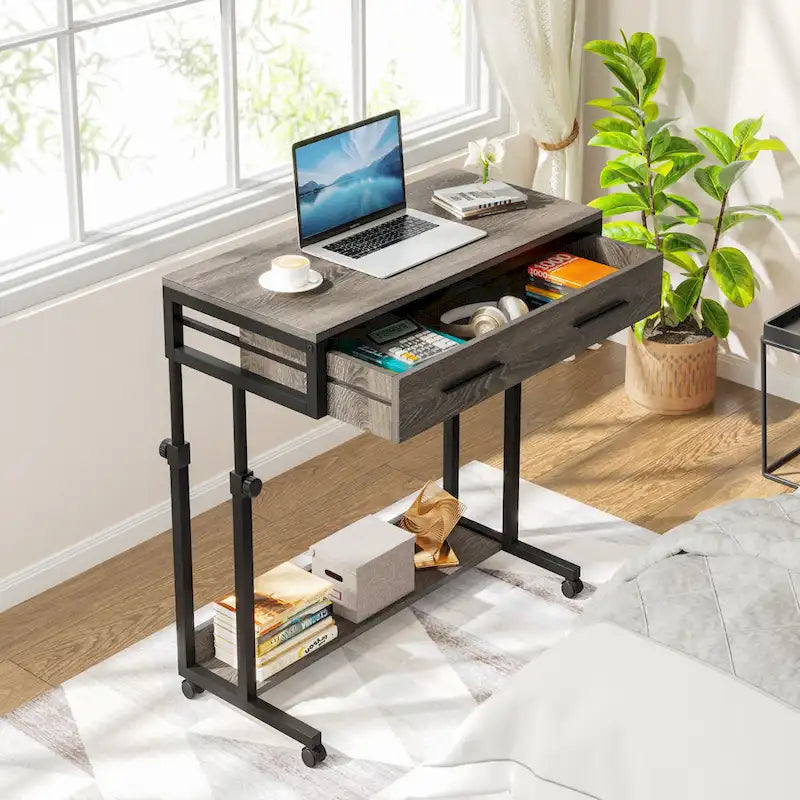 Bureau mobile portable pour ordinateur portable avec tiroirs