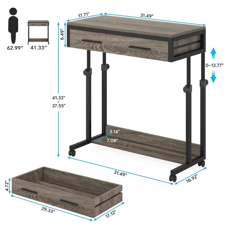 Bureau mobile portable pour ordinateur portable avec tiroirs