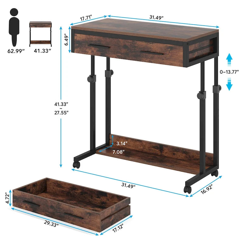 Bureau mobile portable pour ordinateur portable avec tiroirs