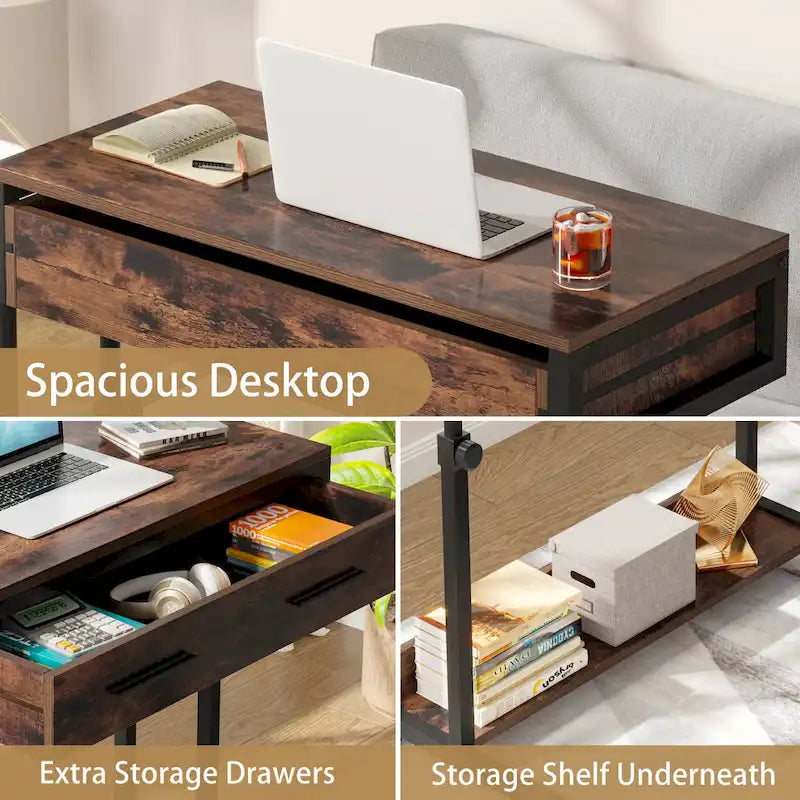 Bureau mobile portable pour ordinateur portable avec tiroirs