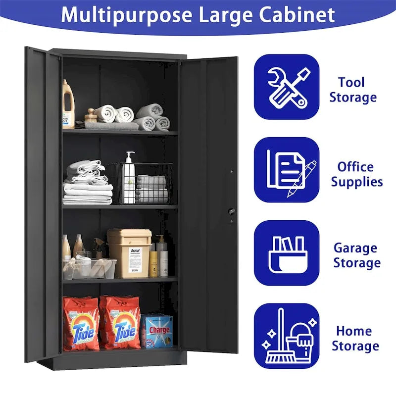 Armoire de rangement métallique de garage en acier à outils avec portes et 3 étagères