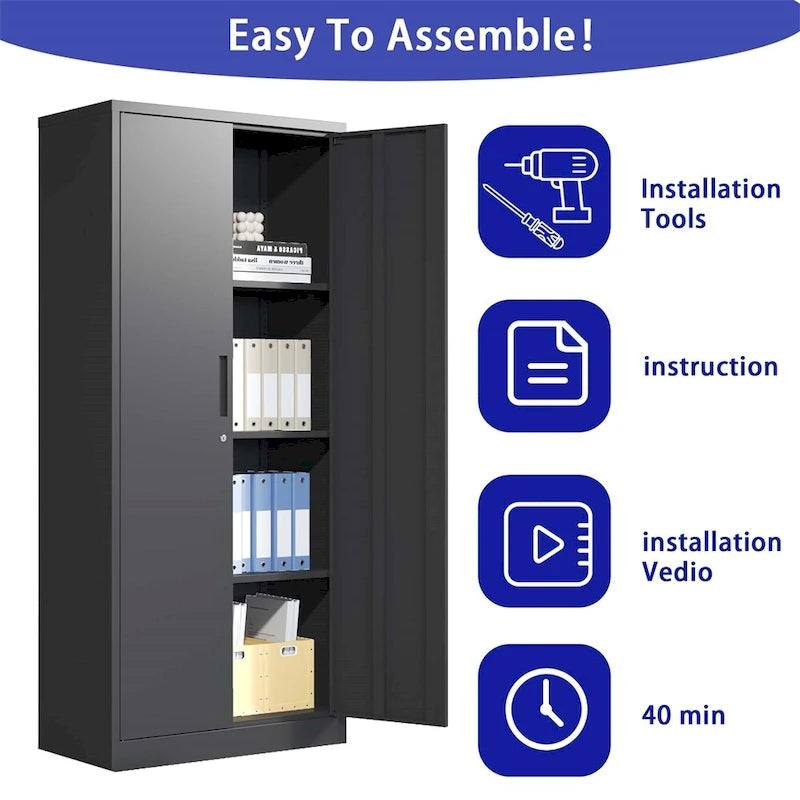 Armoire de rangement métallique de garage en acier à outils avec portes et 3 étagères
