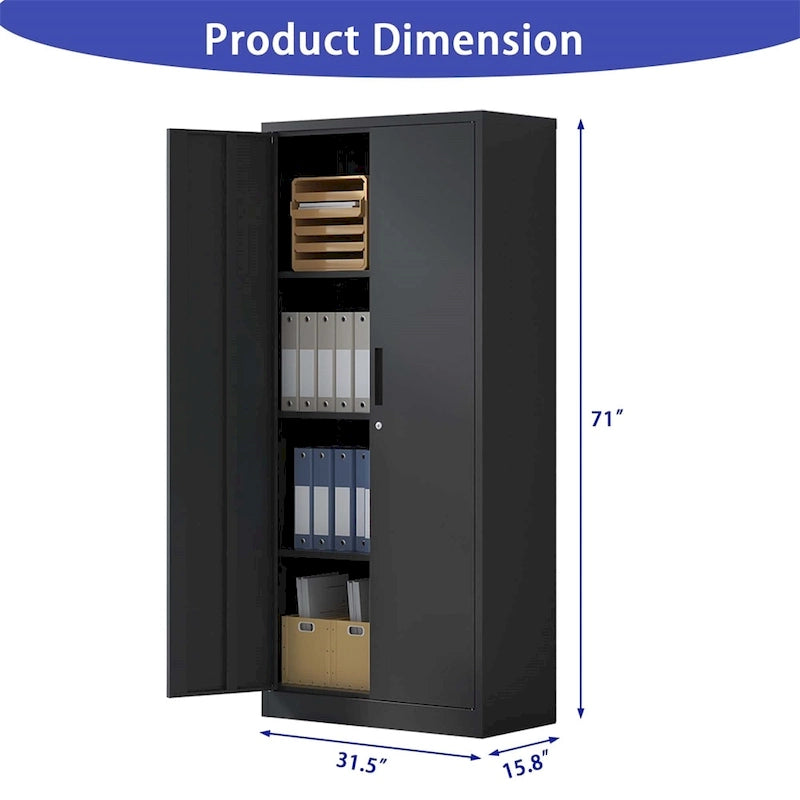 Armoire de rangement métallique de garage en acier à outils avec portes et 3 étagères
