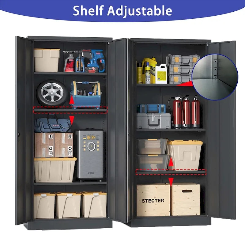 Armoire de rangement métallique de garage en acier à outils avec portes et 3 étagères
